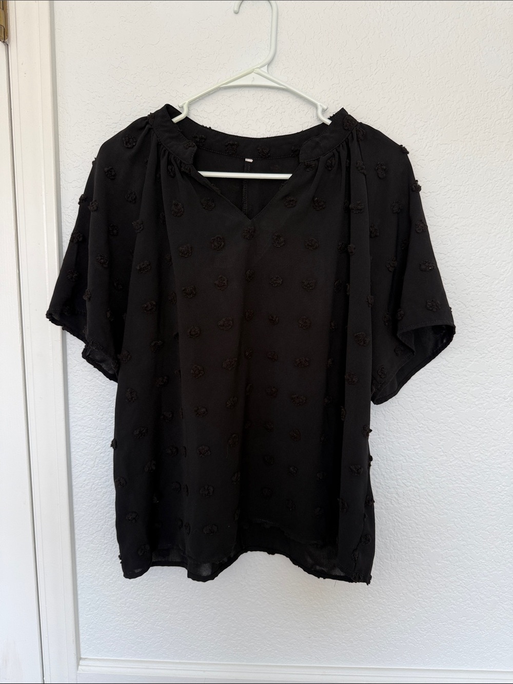 Women’s Black Textured V-Neck Top